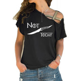 NOT TODAY T Shirt women t shirt House Stark cotton summer Irregular Skew Cross Bandage Tops Plus Size