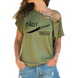 NOT TODAY T Shirt women t shirt House Stark cotton summer Irregular Skew Cross Bandage Tops Plus Size