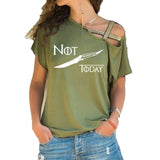 NOT TODAY T Shirt women t shirt House Stark cotton summer Irregular Skew Cross Bandage Tops Plus Size