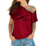 NOT TODAY T Shirt women t shirt House Stark cotton summer Irregular Skew Cross Bandage Tops Plus Size