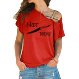 NOT TODAY T Shirt women t shirt House Stark cotton summer Irregular Skew Cross Bandage Tops Plus Size