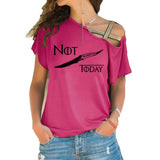 NOT TODAY T Shirt women t shirt House Stark cotton summer Irregular Skew Cross Bandage Tops Plus Size
